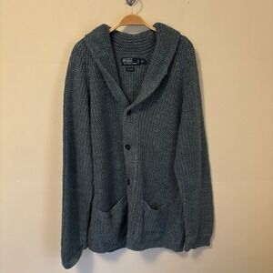 Polo Ralph Lauren 100%‎ Linen Cardigan Sweater Chunky Thick Knit Coastal Blue XL